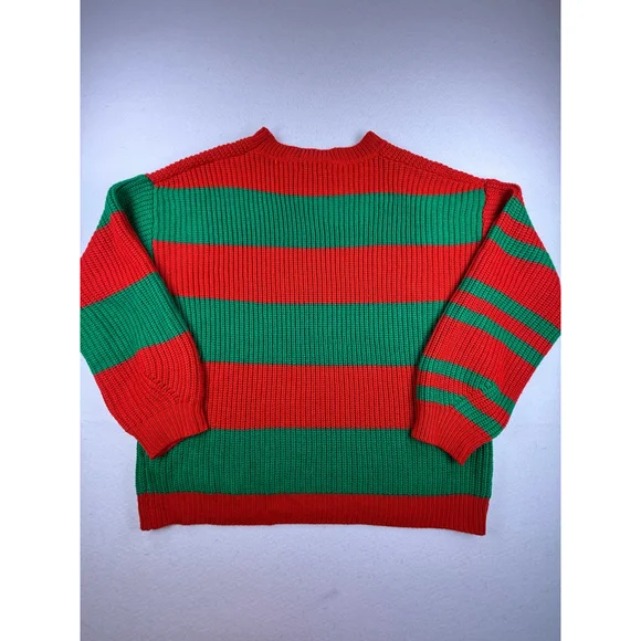 ANDTHEWHY Red Green Striped Chunky Knit Sweater M/L - Picture 2 of 6